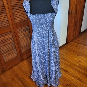 Three Bird Nest Blue Floral Midi Dress